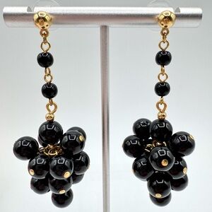 Vintage Black Lucite Bead Cluster Drop Earrings